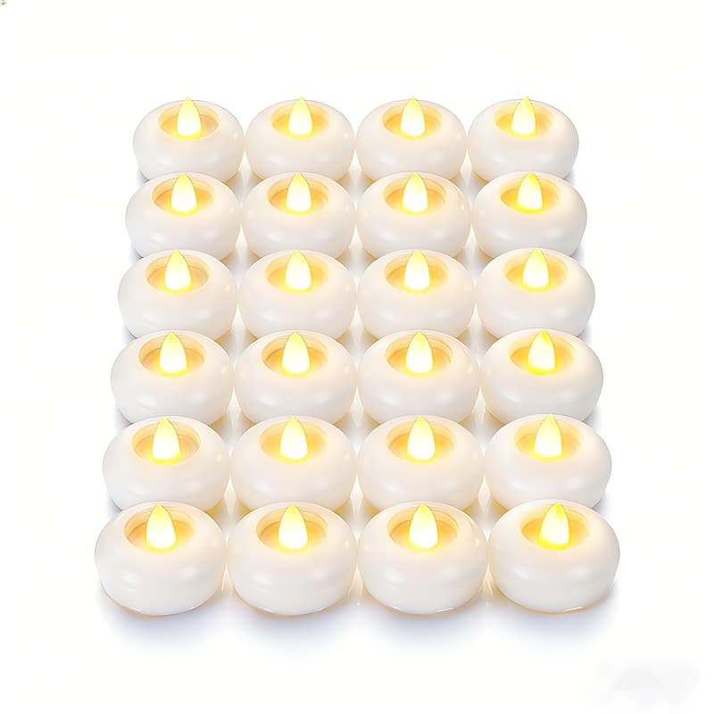 TEMU 24pack 2" Flameless Led Floating Candles, Plastic Battery Operated Flickering Waterproof Tealights For Cylinder Vases, Table Centerpieces, For Wedding, Party, Pool, Holiday, 200 Hour