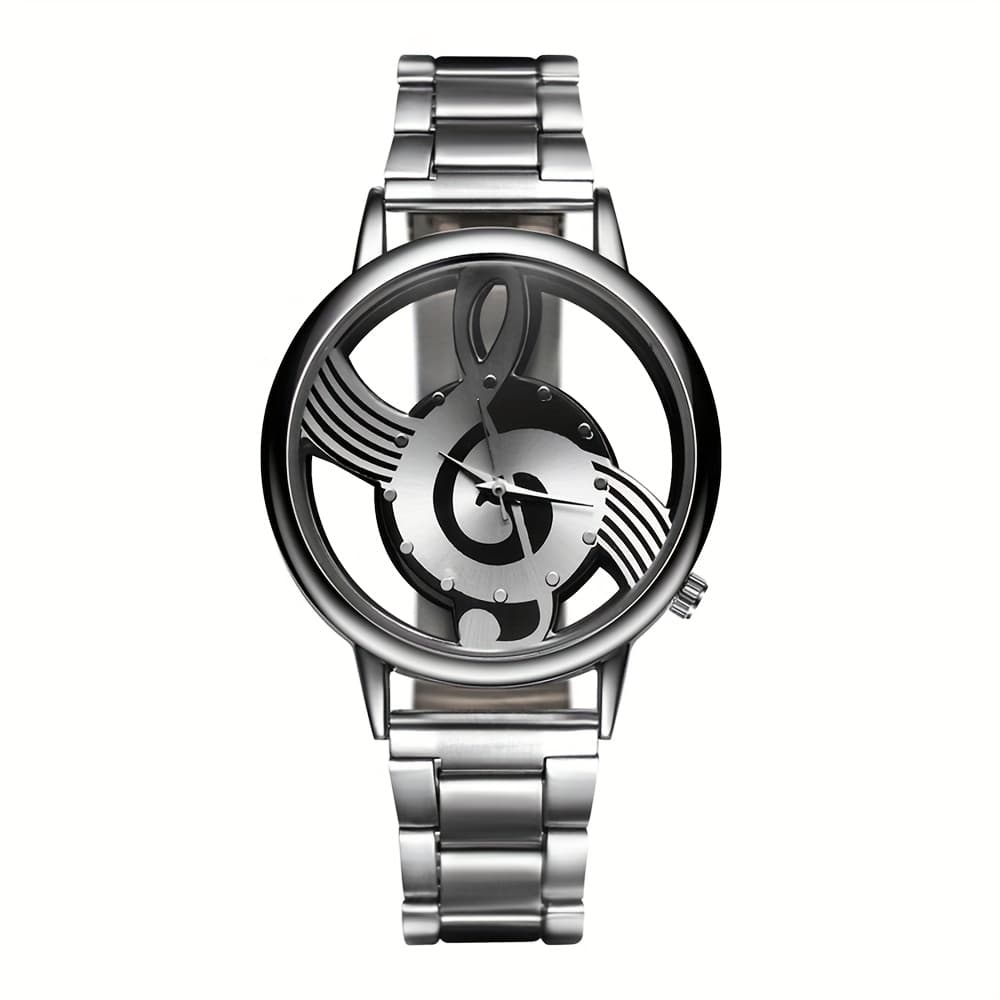 TEMU 's Quartz Watch, Music Symbol Creative Transparent Steel Wristwatch