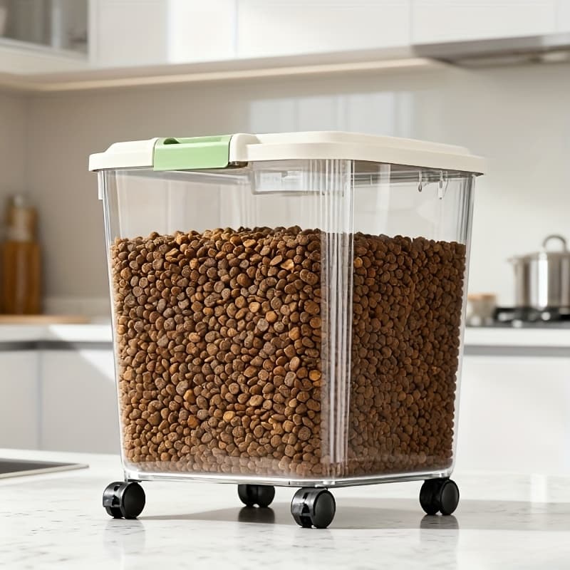 TEMU Container For Storing Pet Food For Cats And Dogs – Features Rolling Wheels For , Comes With A , Moisture-resistant And Bug-proof, Allows Clear Visibility Of The Remaining Food
