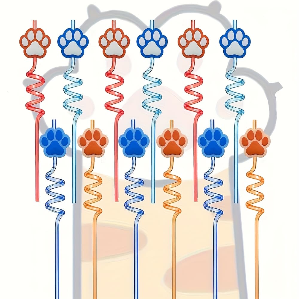TEMU 12-pack Dog Paw Straws, Cute Cartoon Animal Paw Decorations, Essential Drinking Straws For Parties And , Creative, Fun, And Adorable Cat Paw Straws, Reusable Beverage Straws