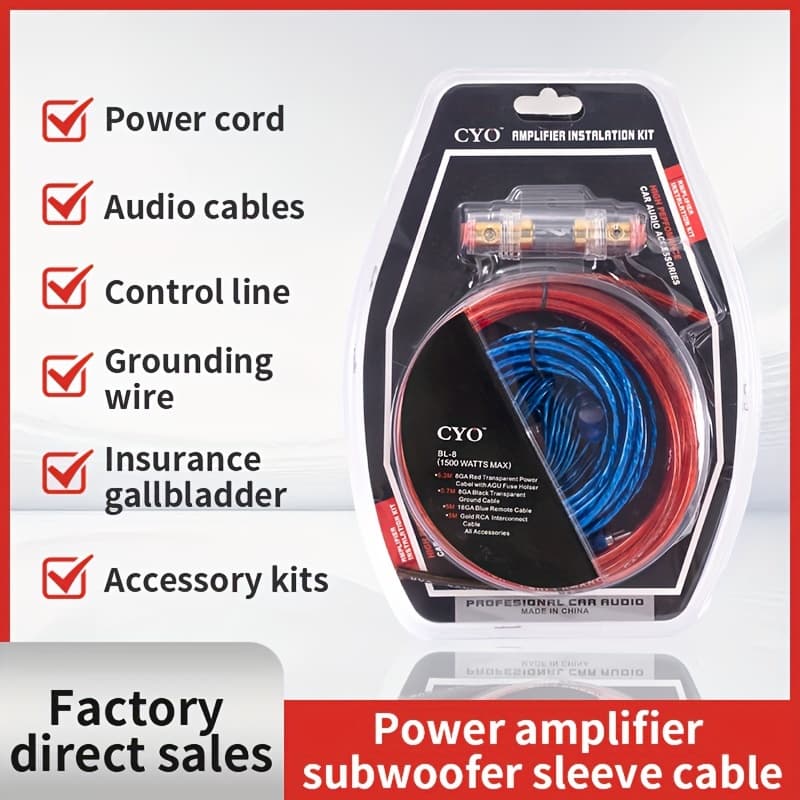 TEMU 10ga Car Amp Kit: Thick-core Rca/ With . Anti-interference, Heat-resistant, Built-in Ground Wire. Red/blue/black Cables + Terminals. For Car Stereo/home Wiring Upgrades.