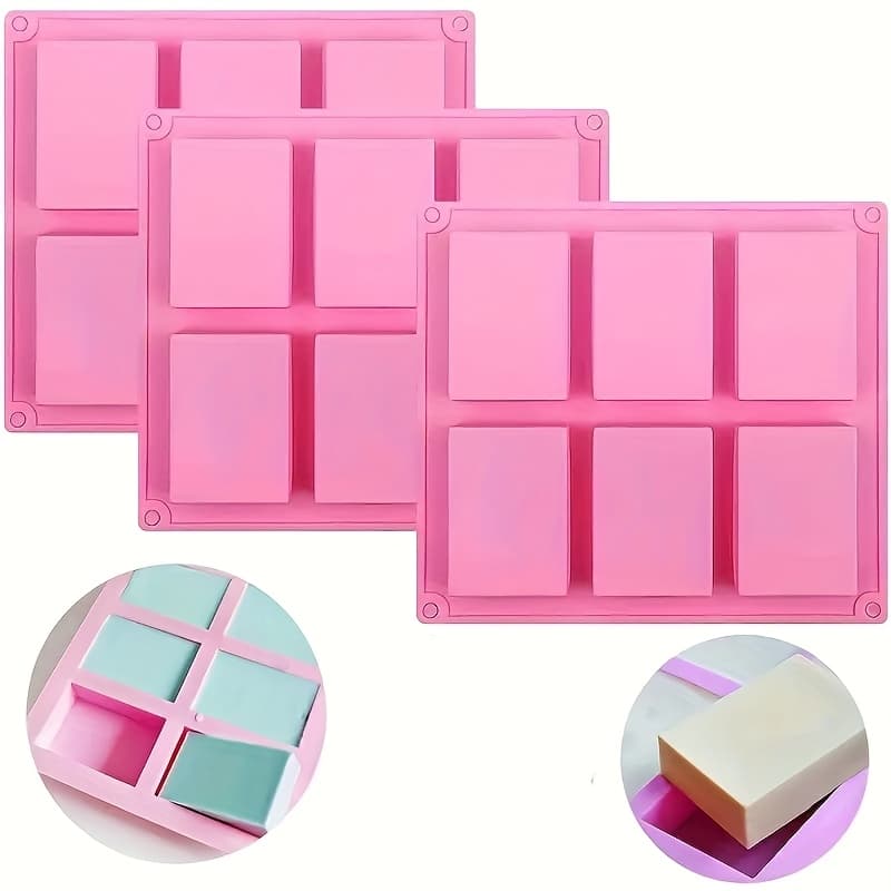 TEMU 3pcs Pink Silicone Soap Molds - Rectangular , Wax And Resin Craft Molds With Grid Design, Suitable For Projects
