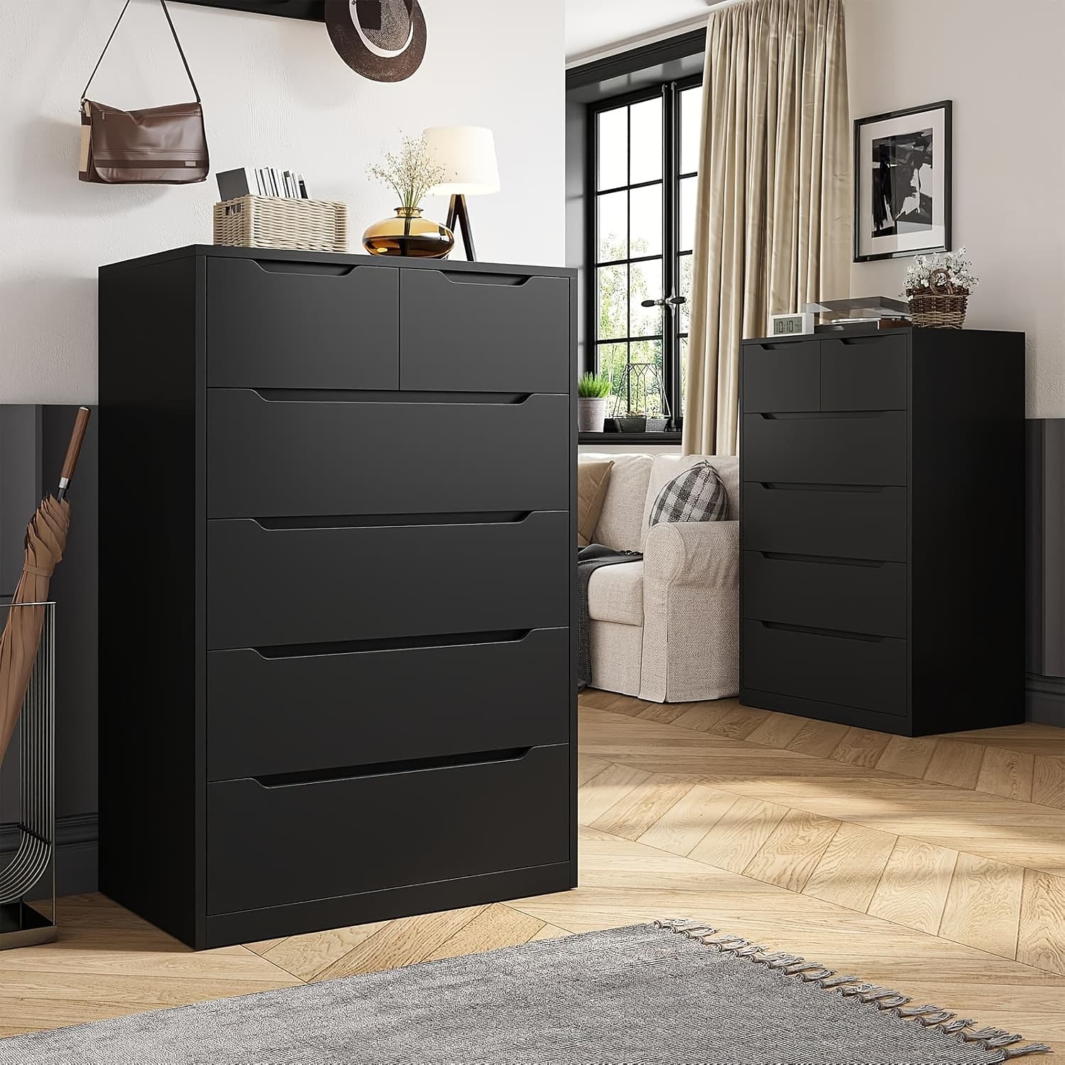 TEMU 6-drawer Dresser For Bedroom, Modern Chest Of Drawers, Black Dresser With Large Organizer, Deep Drawer And Smooth Metal Rail, Black