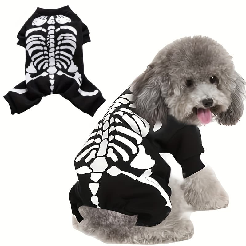 TEMU Spooky Skeleton Pet Costume For - Halloween Parties, Cosplay & Photo Props, Soft Polyester, Easy Pullover Design