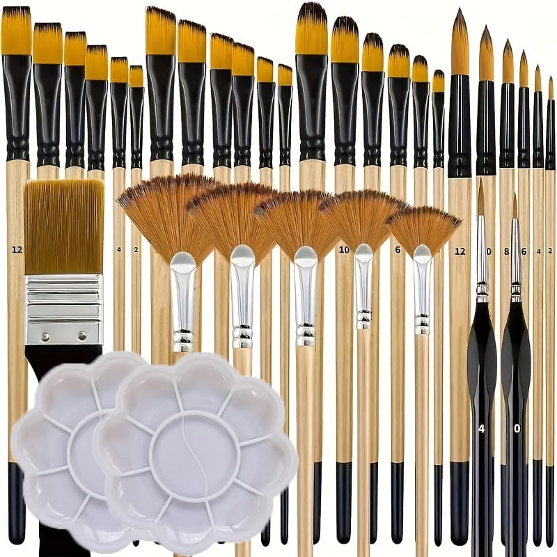 TEMU 34pcs Art Stroke Set Master-level Painting Set Beginner Set Includes Palette Multiple Types Of Paintbrushes Brushes Watercolor Painting Oil Painting Acrylic Painting