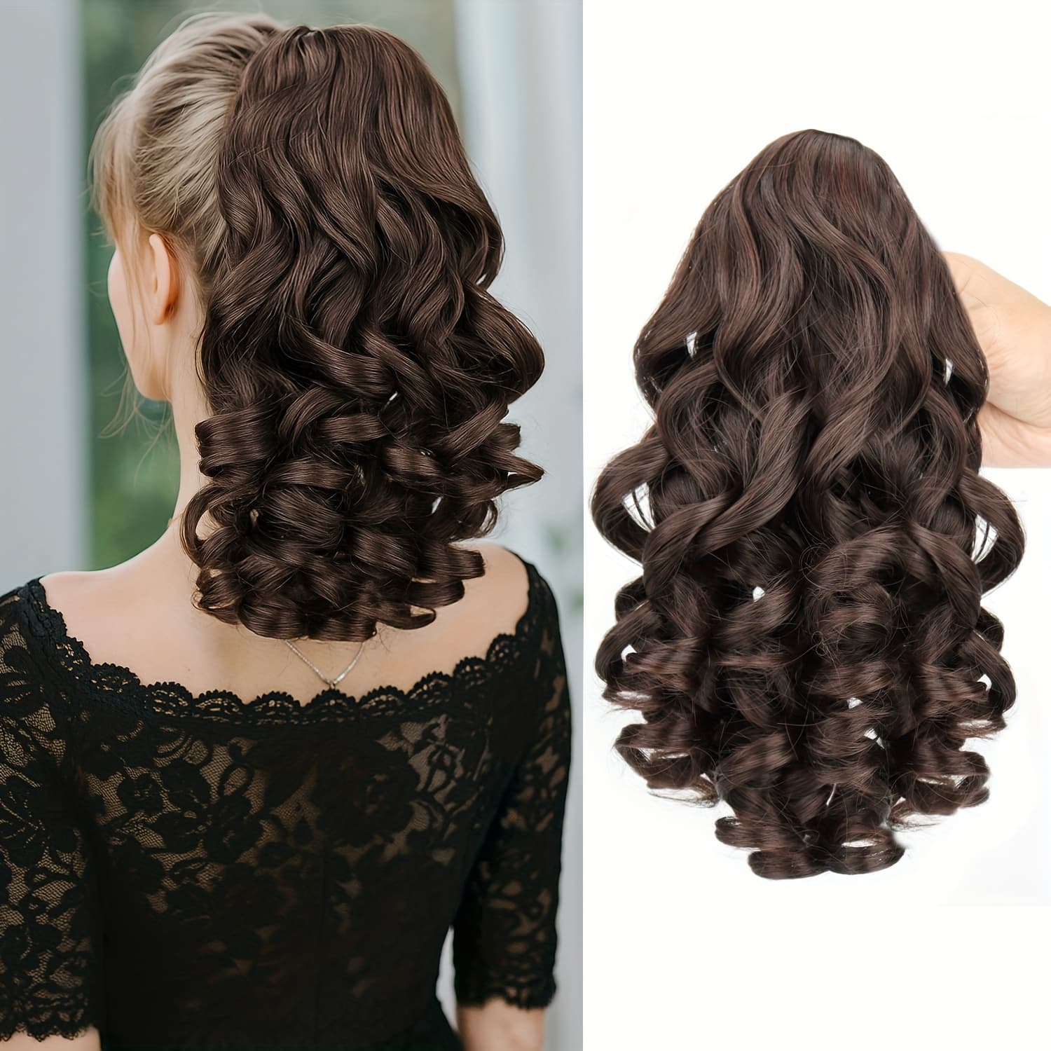 TEMU Multi Colored Claw Ponytail Extension Dark Brown Curly Wavy Synthetic Ponytail Wig Suitable For Women' Use Christmas Stylish Hair Accessory