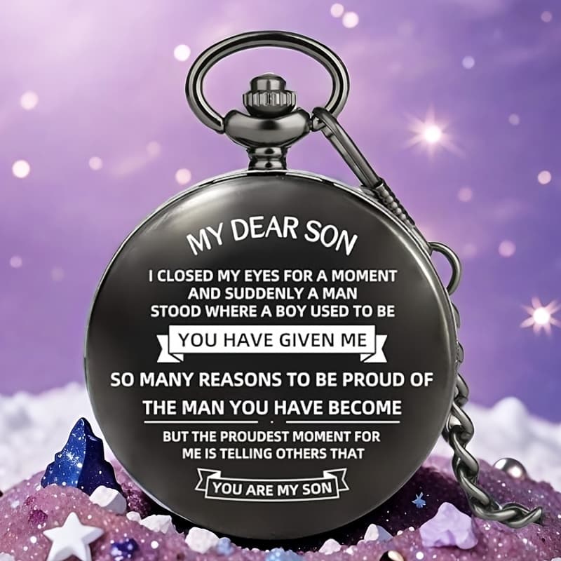 TEMU Exquisite Engraved Classical Black Quartz Pocket Watch Clock Pendant Watches For Christmas New Year Birthday Gifts