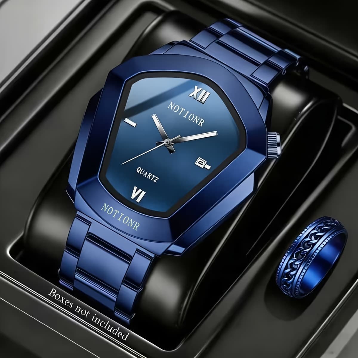 TEMU Collection Of 2 Elegant Men's Watches With Date Feature, Featuring Classic Minimalist And Stainless Steel Bands, Comes With A Ring - An Ideal Present For Birthdays, Anniversaries, And Easter