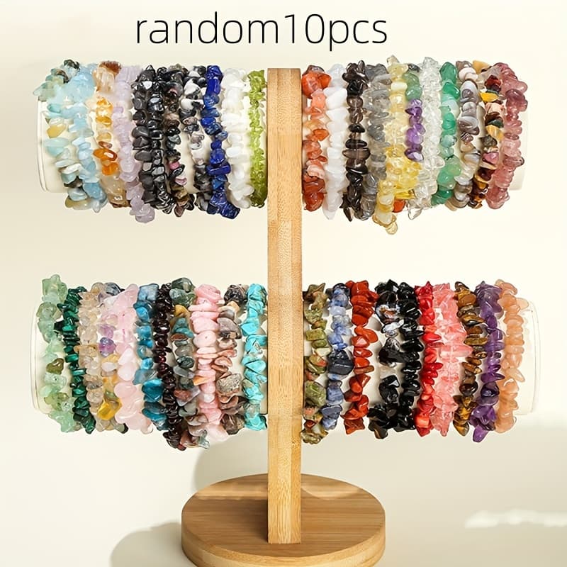 TEMU Random 10pcs Stone Crushed Stone Bead Elastic Bracelet Opal Red Jasper Fluorite Quartz Red Jasper Lapis Elastic Gravel Bracelet Jewelry Wholesale