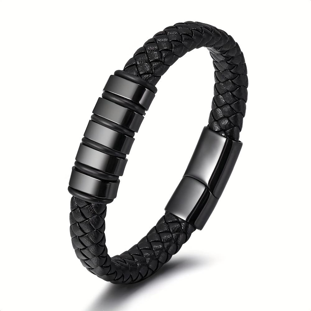 TEMU Faux Leather Bracelet Handmade Bracelet Chain Faux Leather Woven Vintage Faux Leather Bracelet For Men