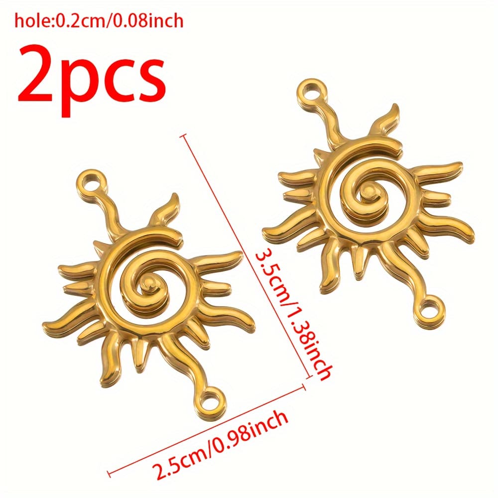 TEMU 2 Fashionable 304 Stainless Steel Double-hole Sun Pendant Connectors For Diy Necklace Bracelet Jewelry Making Pendant Accessories