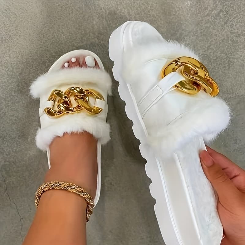 TEMU New Style Of Slippers For Women In Autumn And Winter Slippers Toes In Autumn And Winter Plush Flat Soles And Thick Soles To Keep Slippers