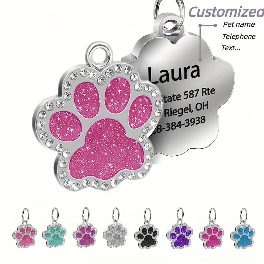 TEMU Personalized Pet Id Tag With Decoration, Custom Engraved With Your Phone Number And , Carved Dog Name Tag, Cat Tag - For Pets!