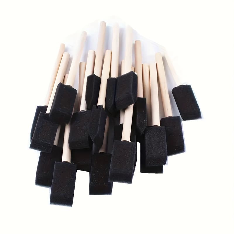 TEMU 20pcs Sponge Foam Paint Brushes Wood Handle For Painting Staining, Paint Sponges For Art, Varnishes, Acrylics, Stains, Crafts
