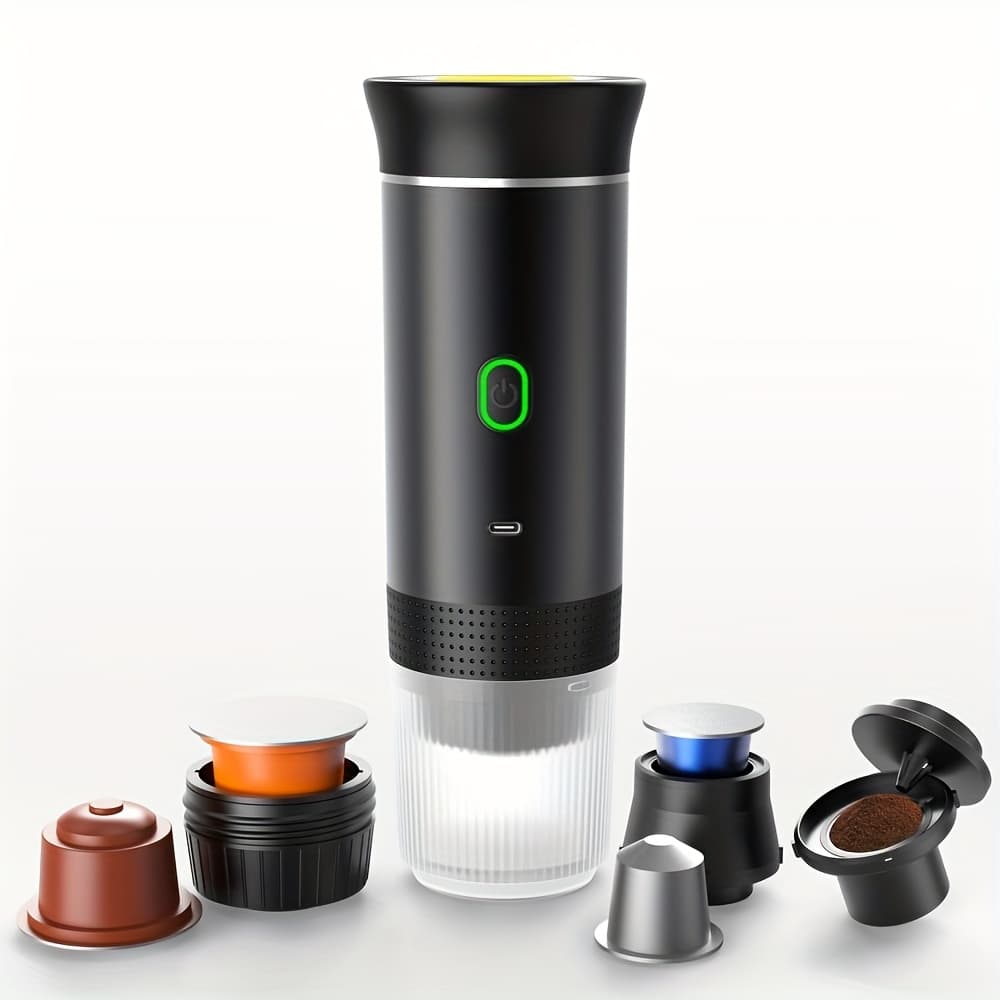 TEMU Portable Automatic Capsule Coffee Machine, Brewing, Usb Charging, Stylish Black - For Travel, Dormitories, And Offices | Portable Kitchen Tool, Suitable For , Dormitory Coffee Machine