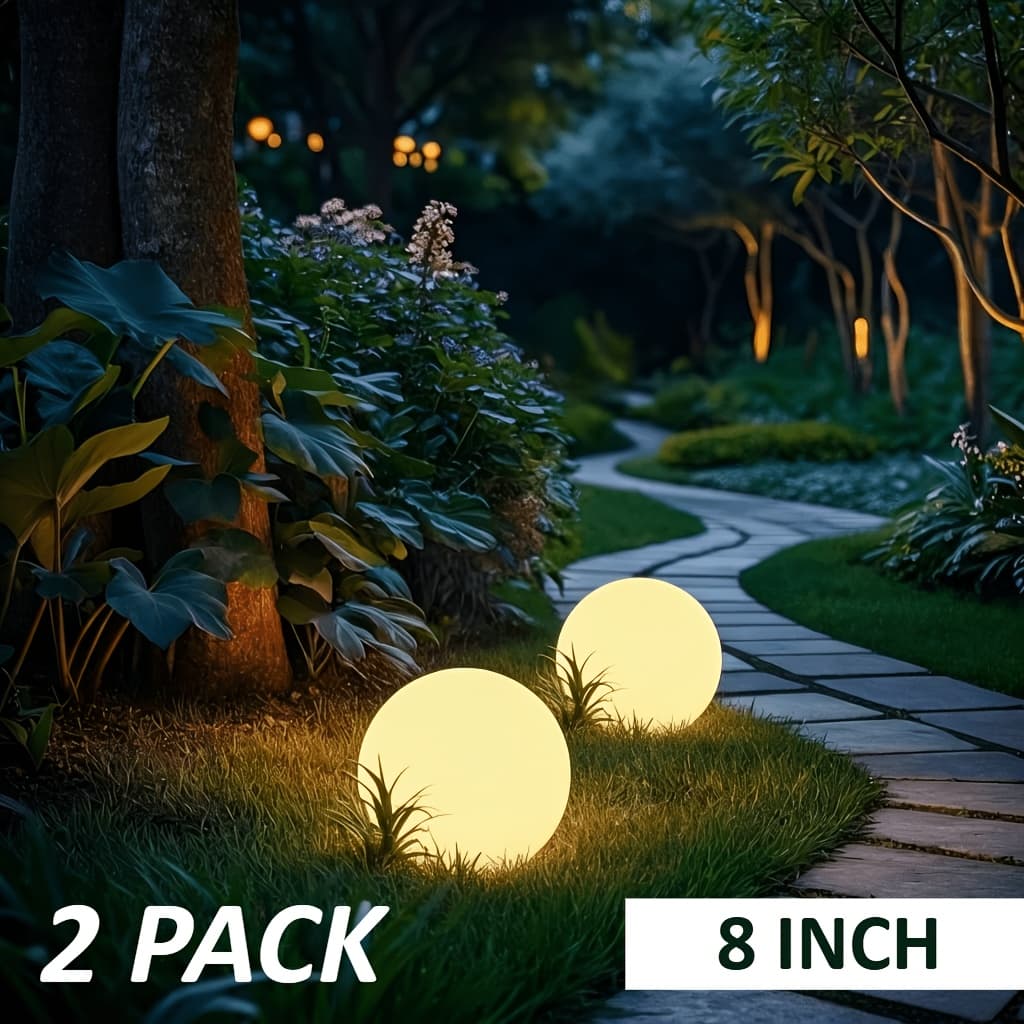 TEMU 1/2pack Solar Lights Outdoor, Built-in Solar Panel, 8'' Rgb Color Changing Ball Light, 16 Colors & 8 Brightness Levels, Waterproof Solar Garden Lights For Patio Yard Lawn Pool Pathway Decor