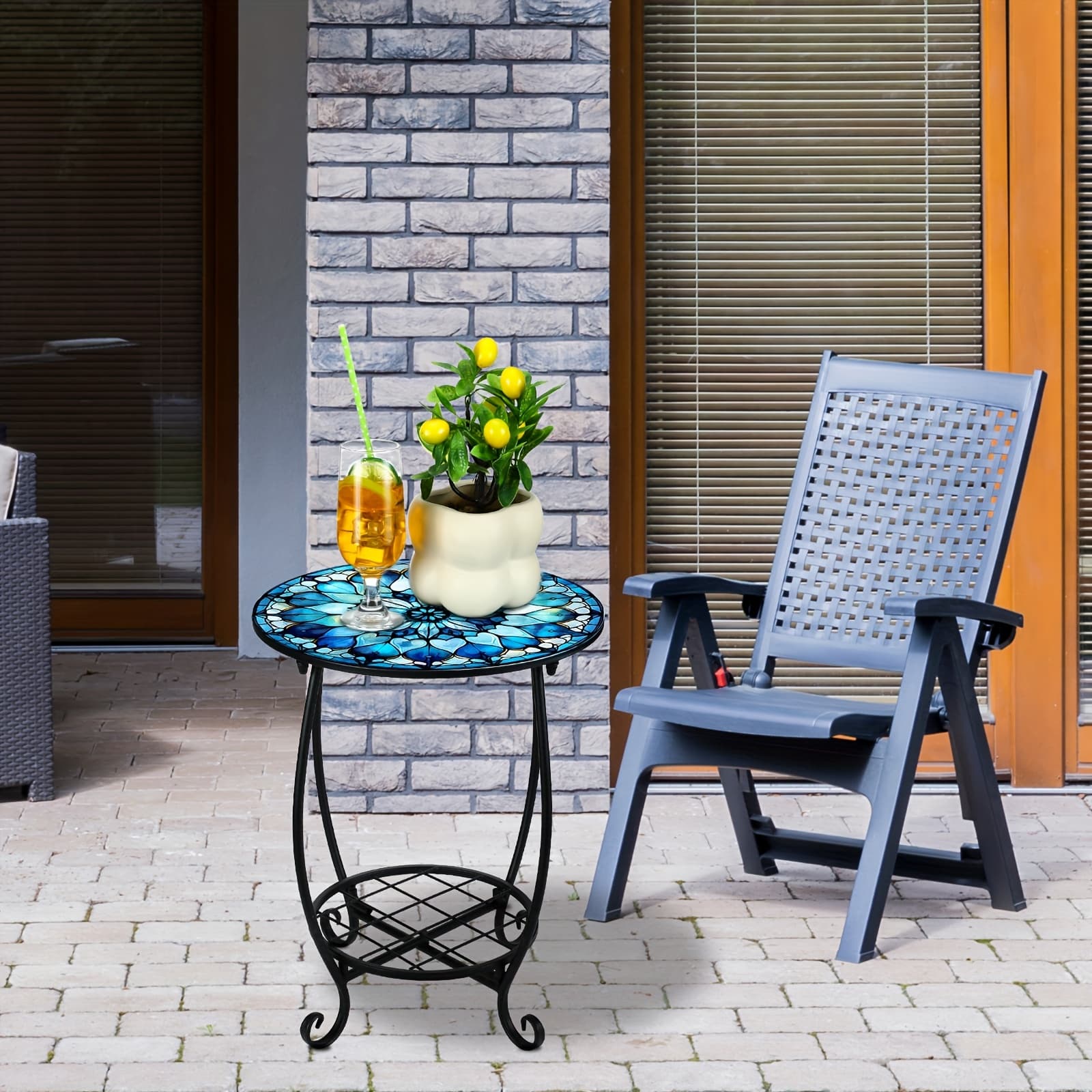 TEMU 14-inch Round Metal Outdoor Side Table With Mandala Flower , Retro Style, Suitable For Coffee Tables In Courtyards, Living Rooms And Bedrooms.