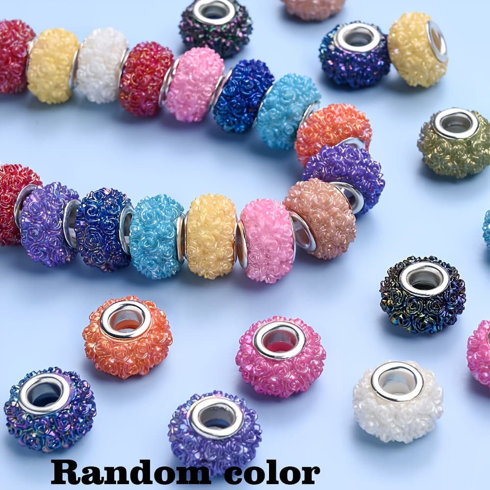 TEMU 30pcs Eternal Flower European Craft Beads Acrylic Rose Flower Large Hole Spacer Beads Colorful For Necklace Bracelet Pen Jewelry Making (random)