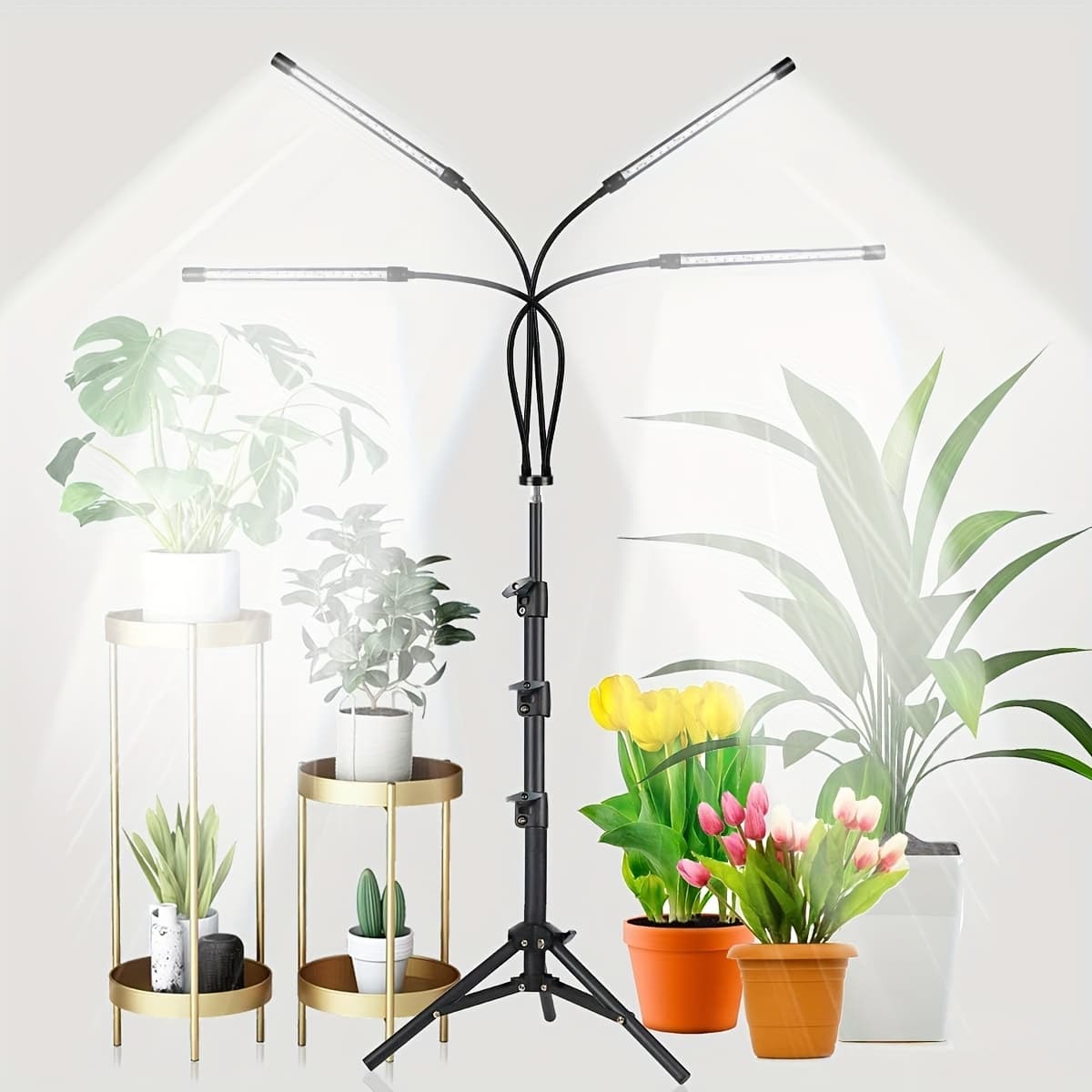 TEMU 5 Heads/ Grow Light With Stand, For Indoor Plants With White And Warm White , 10 Dimmable Brightness, 3/9/12h Timer, 3 Switch , Adjustable Gooseneck, Suitable For Plants Growth