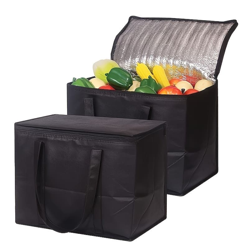 TEMU 2 Extra Large Cooler Bags And Insulated Shopping Bags For Food Delivery, Foldable Cooler Bags. Reusable Shopping Bags With Zipper Top, Foldable, Heavy Duty, Can , Ornament Storage