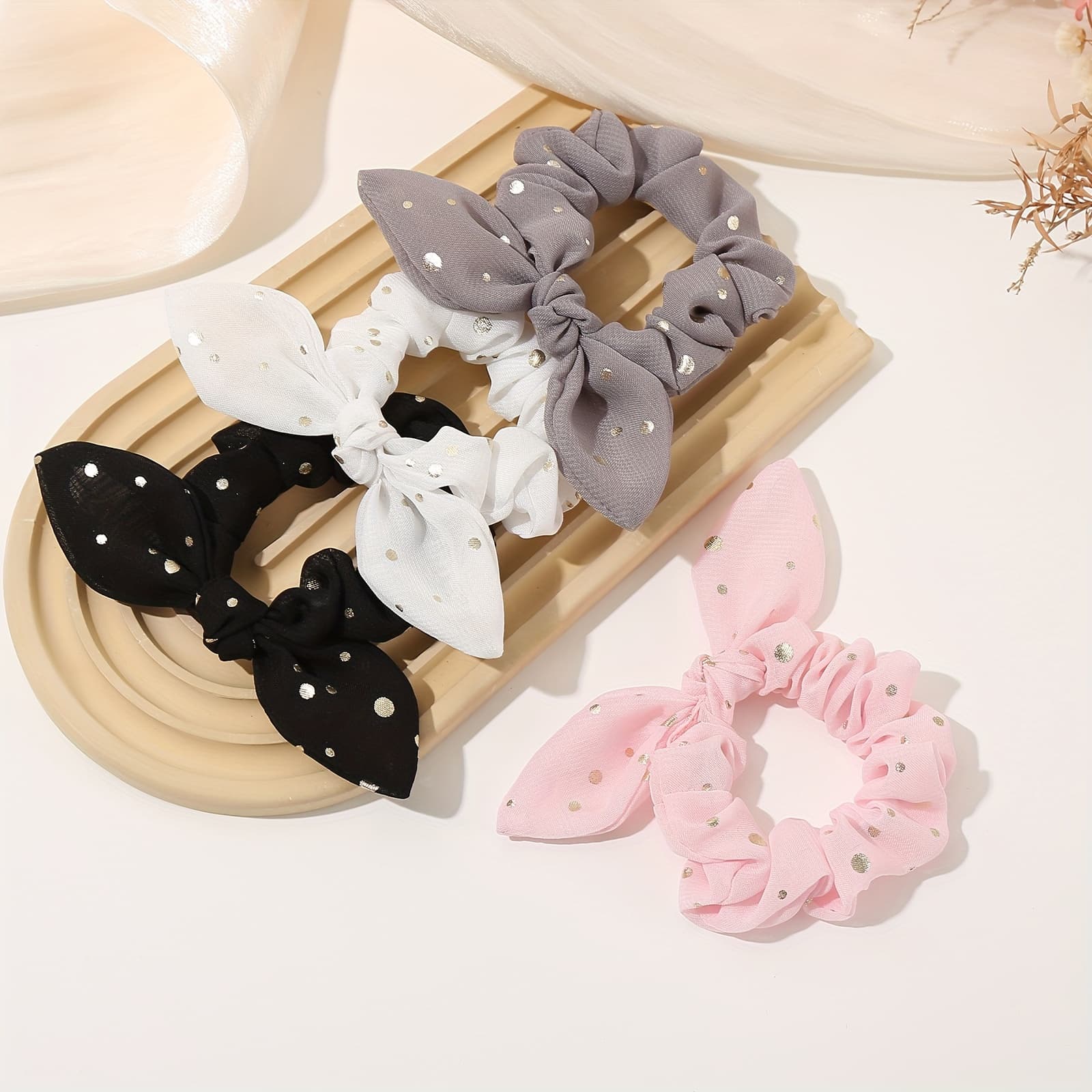 TEMU 4-pack Bunny Ear Hair Scrunchies, Fabric Hair Ties, Stylish Elastic Hair Bands For Women, Hair Accessories For Hairstyling