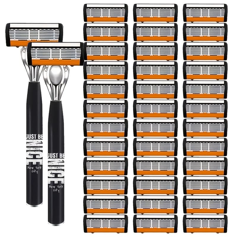 TEMU Men's Safety Razor Set, Including 1 Handle + 6/18/36 , 2 Handles + 36 , With Anti-slip Metal Handle, Contour Fit, Fully Washable - A Shaving Tool Set For Christmas Gifts