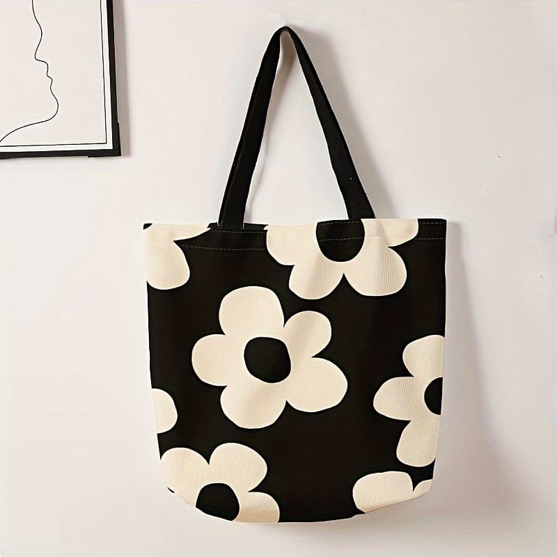 TEMU Large Flower Pattern Printed Handbag, Beach Bag, Large Capacity Reusable Shoulder Shopping Bag, Women's Leisure Shoulder Bag, Handbag, Large Capacity Beach Bag, Shopping Bag