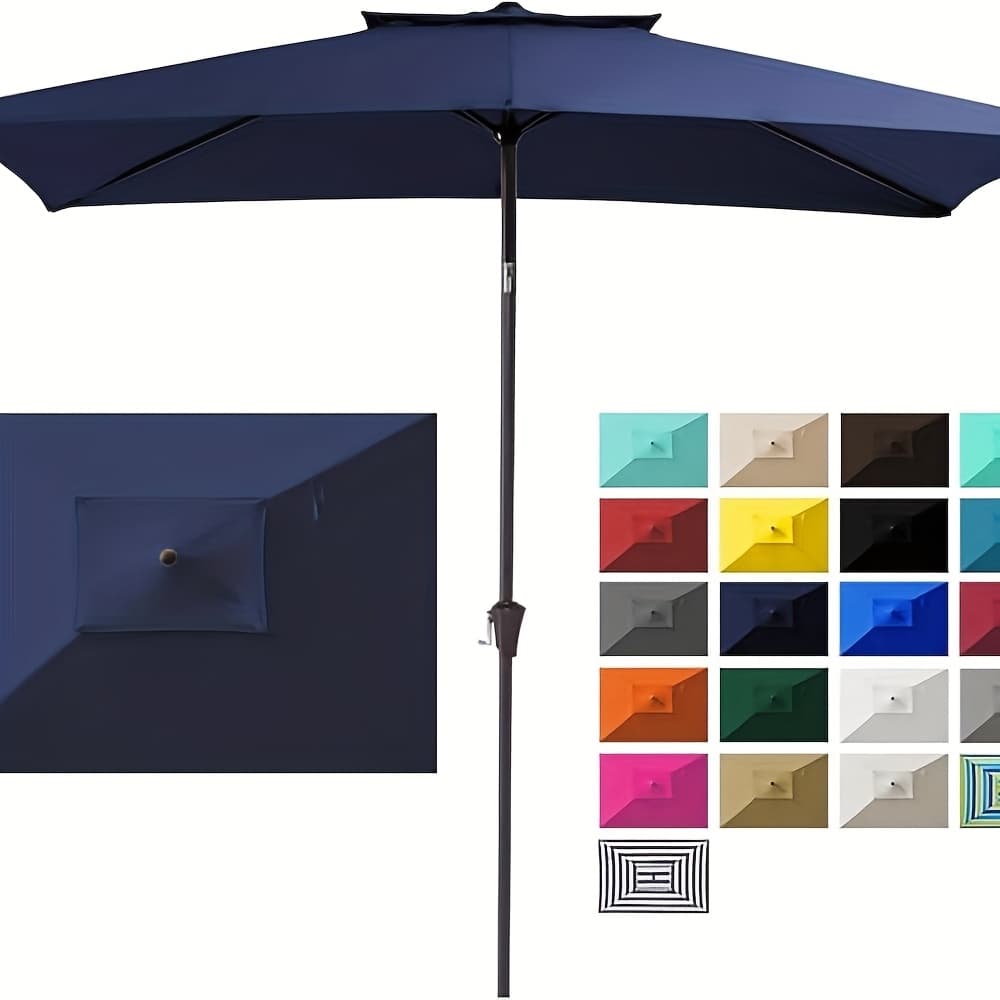 TEMU 6.5x10 Ft Rectangular Patio Umbrella Outdoor Market Umbrella With Push Button Tilt And Crank, Rectangle Table Umbrella 6 Sturdy Ribs Uv Protection For Backyard Deck