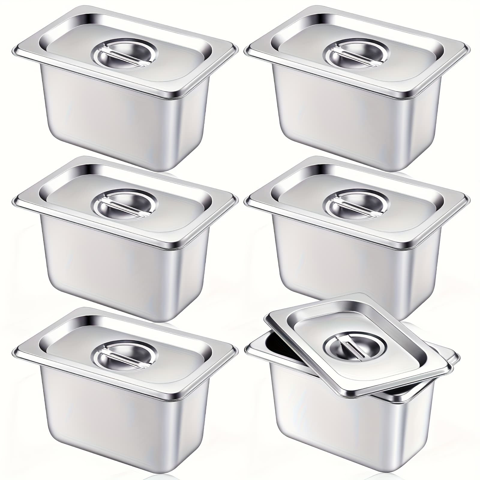 TEMU 6pcs Stainless Steam Hotel Pan With Lid, 1/9 Size X 4 Inch Table Pan Restaurant Supplies Reusable Anti Rust Catering Storage For Home, Party, Restaurant, Hotel, Buffet