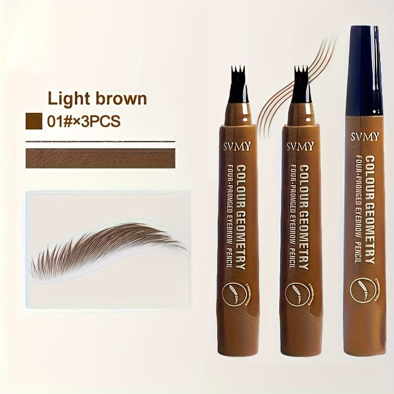 TEMU 3-pack Four-fork Eyebrow Pencil - 5 Shades For Natural Makeup Effect, Water-resistant And Sweat-proof, Portable Design, Suitable For Carrying Around, Suitable For Types