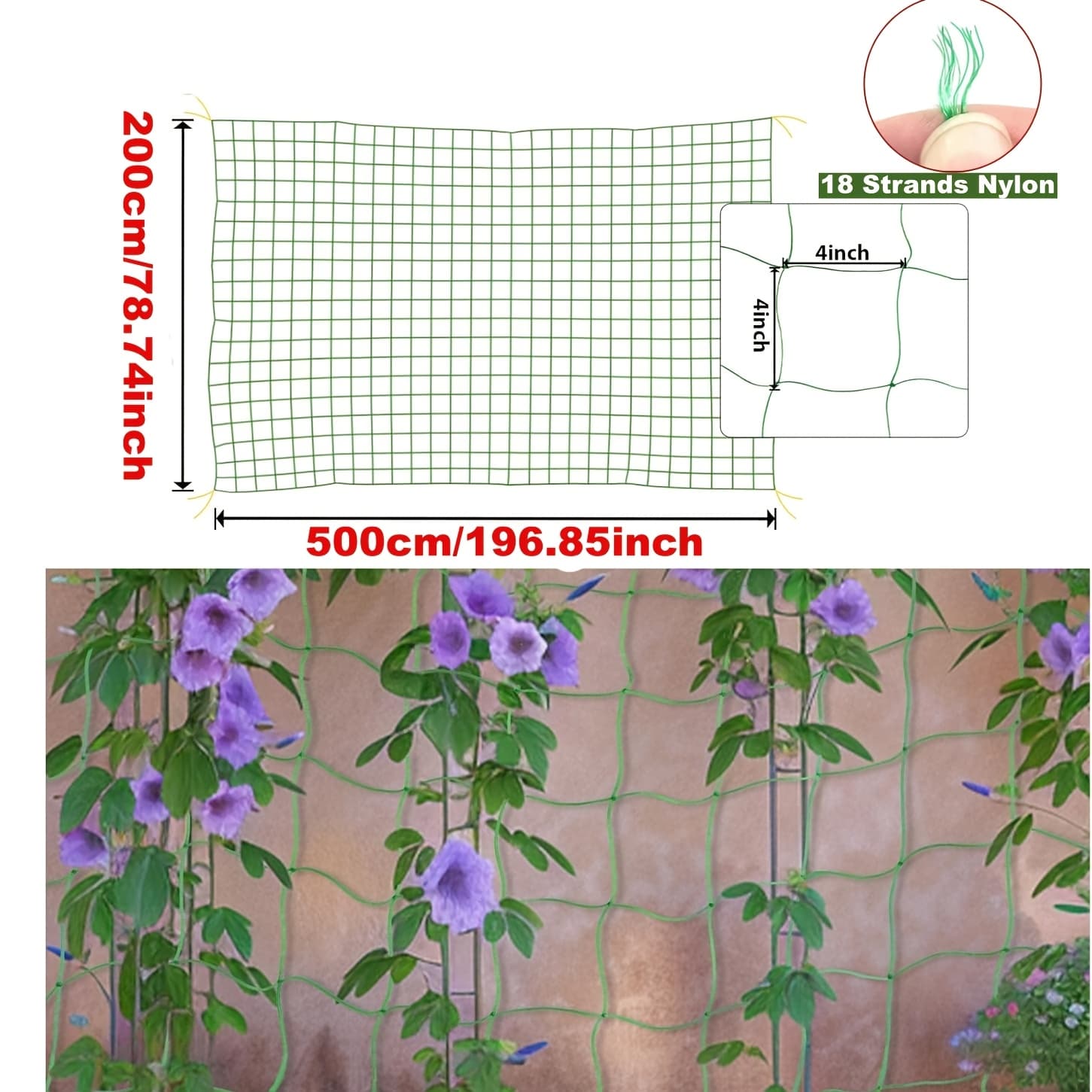 TEMU 200x 500cm/6.6x 16.4 Feet Heavy Duty Pe Net | Green Plastic Net With Plant Clip, Suitable For Cucumber, Tomato, Vegetable, Fruit, Sweet Pea Plants