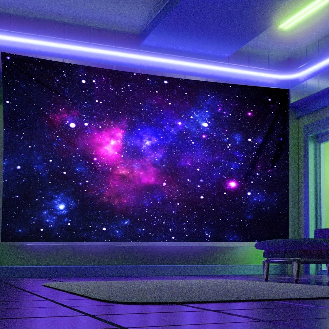TEMU 1pc Starry Sky Fluorescent Tapestry, Uv Blacklight Tapestry, Wall Hanging For Living Room Bedroom Office Home Decor/room Decor/party Decor, With Free Installation Package
