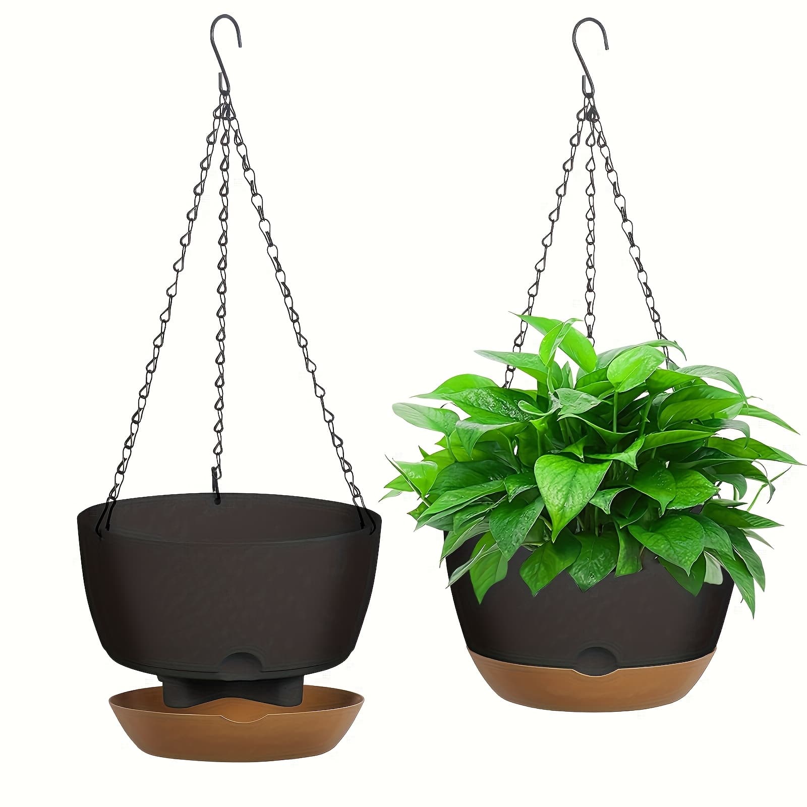 TEMU 2 Pack 10 Inch Hanging Planter For Indoor Plants, Self Watering Hanging Planter Holder Pots Outdoor, With Remoable Saucer, Drainage Holes For Garden Home Plants Flowers, Black