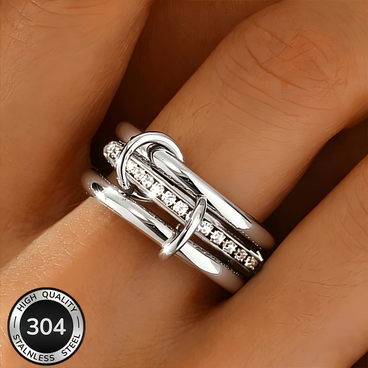 TEMU 304 Stainless Steel 18k Gold-plated Luxury Women's Ring, Exquisite Loop Stackable Ring, Anti-fading, Anti-allergic, Waterproof, Daily Wear, Birthday Gift Jewelry, Valentine's Day Gift