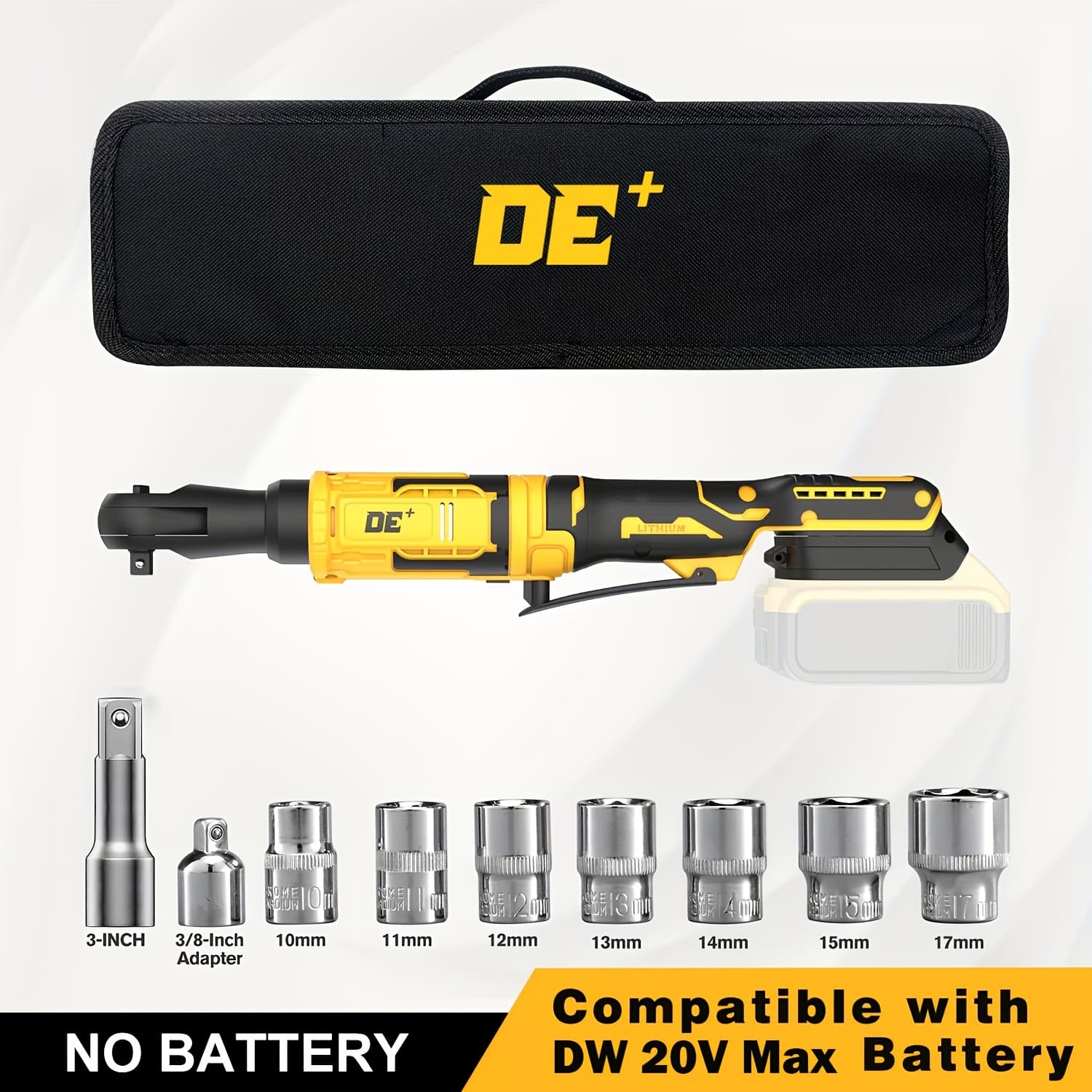 TEMU 74ft-lb Cordless Ratchet Wrench Kit, For 20v Battery Ratchet Wrench, 0-400 Rpm, Variable Speed Trigger, Led Light, 1/4" Adapter, 8 Sockets (no Battery Included)