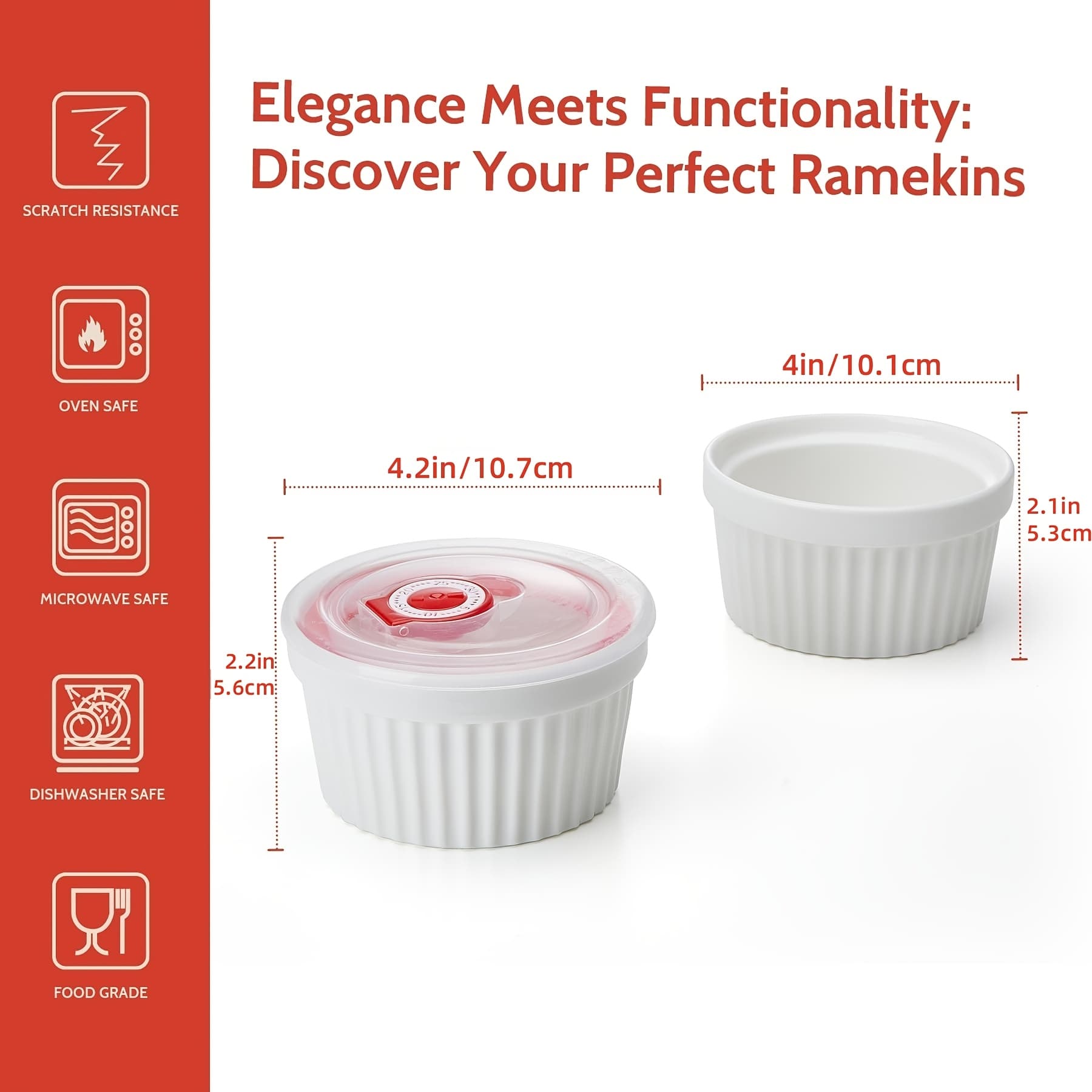 TEMU Set Of 6 8-ounce Porcelain Ramekins With Lids, Ideal For Baking Soufflés, Crème , And Oven-safe Pudding Custard Bowls; Essential Kitchen Items For Baking And Food Storage