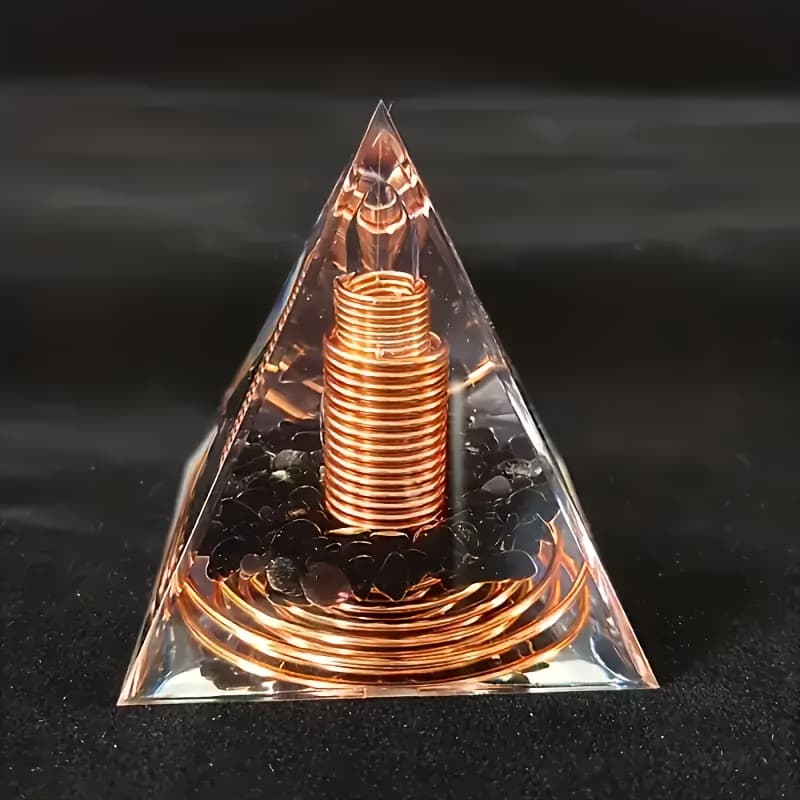 TEMU A Handcrafted Orgone Pyramid Made Of Obsidian, Perfect For Home Decor, Desktop Ornaments, And As Holiday Or Birthday Gifts For , As Well As A Beautiful Collectible
