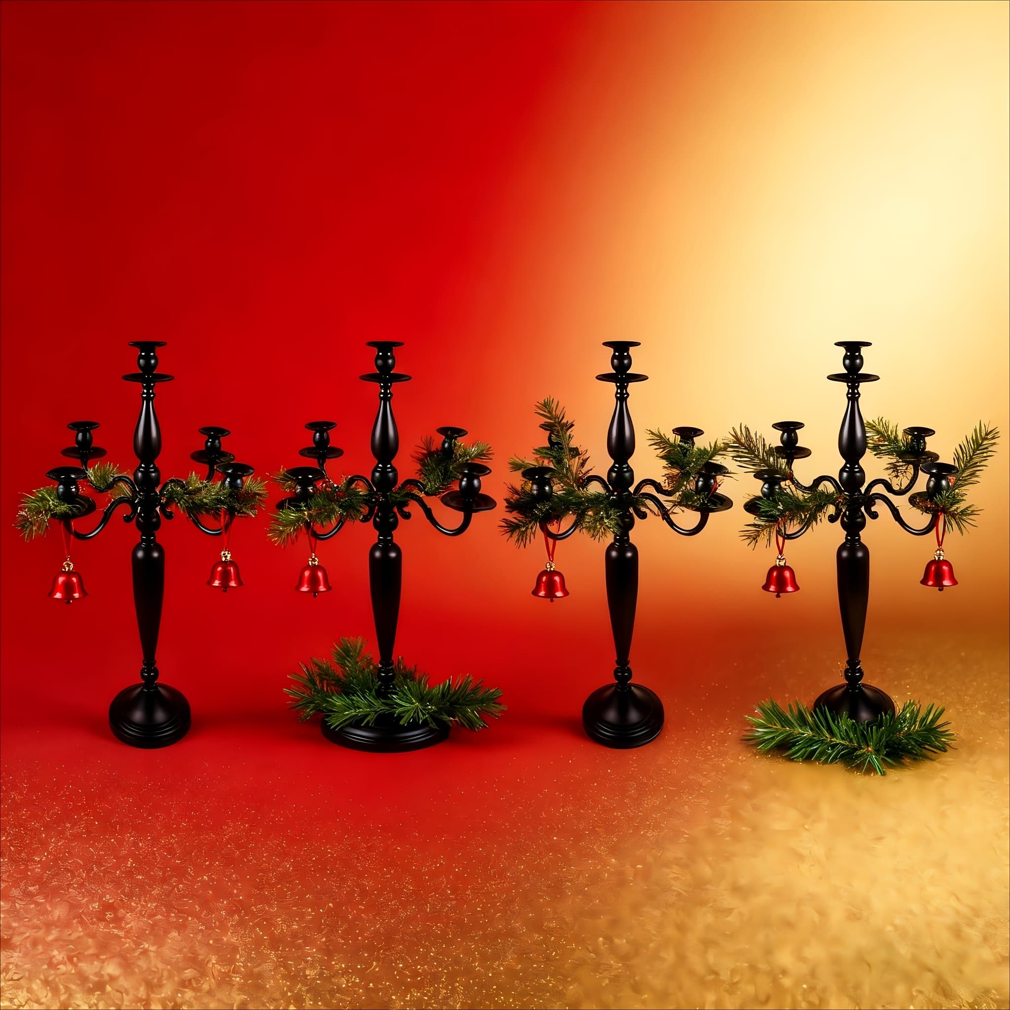 TEMU 4pcs Black 5-arm Metal Candle Holders, Suitable For Party, Halloween, Christmas, Home Decoration (28.5 Inches Tall)a