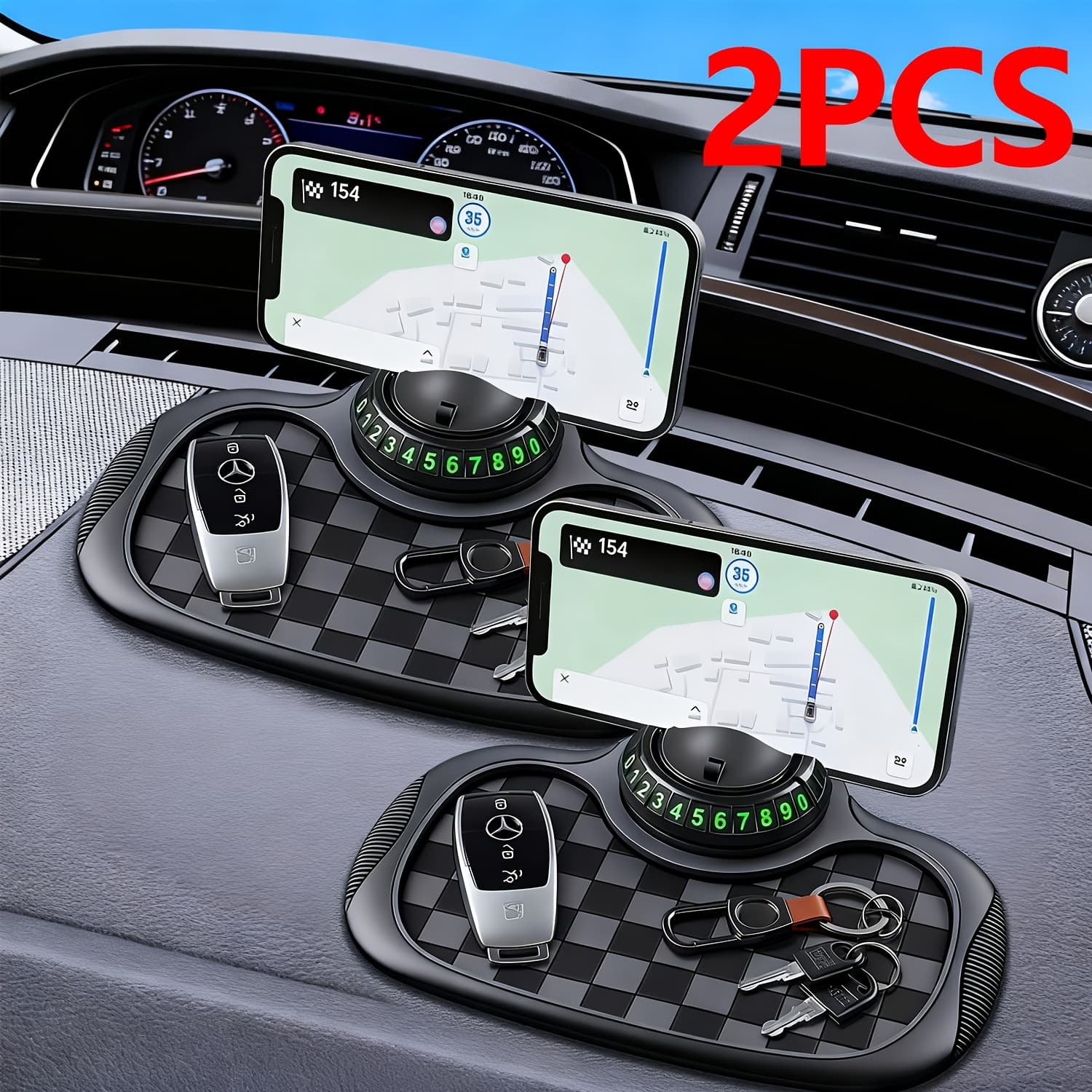 TEMU Car Dashboard Pad With Rotating Mobile Phone Holder And License Plate - Non-slip Pvc, High Quality, Ergonomic Oval Design To Enhance Grip And