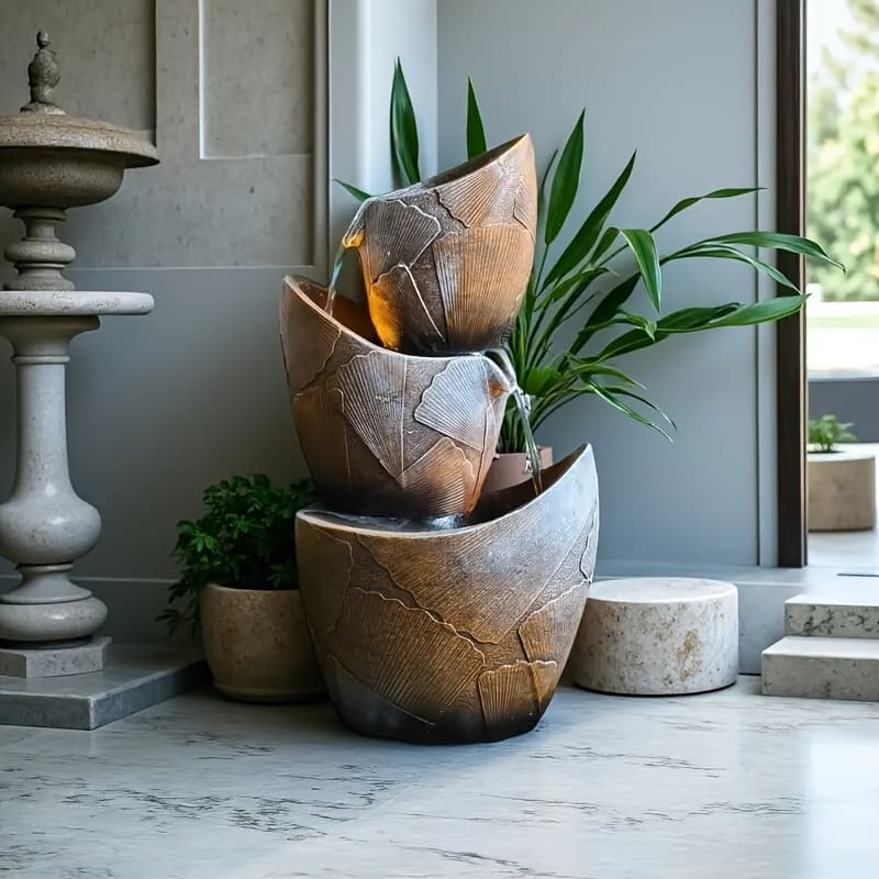 TEMU Large Floor-standing Fountain. 20 Inches High, With 3 Waterfall And Warm-colored Lights. Water Fountain Indoor.fountain Decor.room Or Home Decor