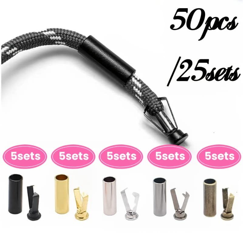 TEMU 50pcs 25 Pairs 5-color Shoelace Tip Alloy For Diy Shoelace Tip Protectors, Alloy Shoelace Ends And Cord End Metal Replacement Heads, Suitable For Shoelaces Or Clothing, Etc.