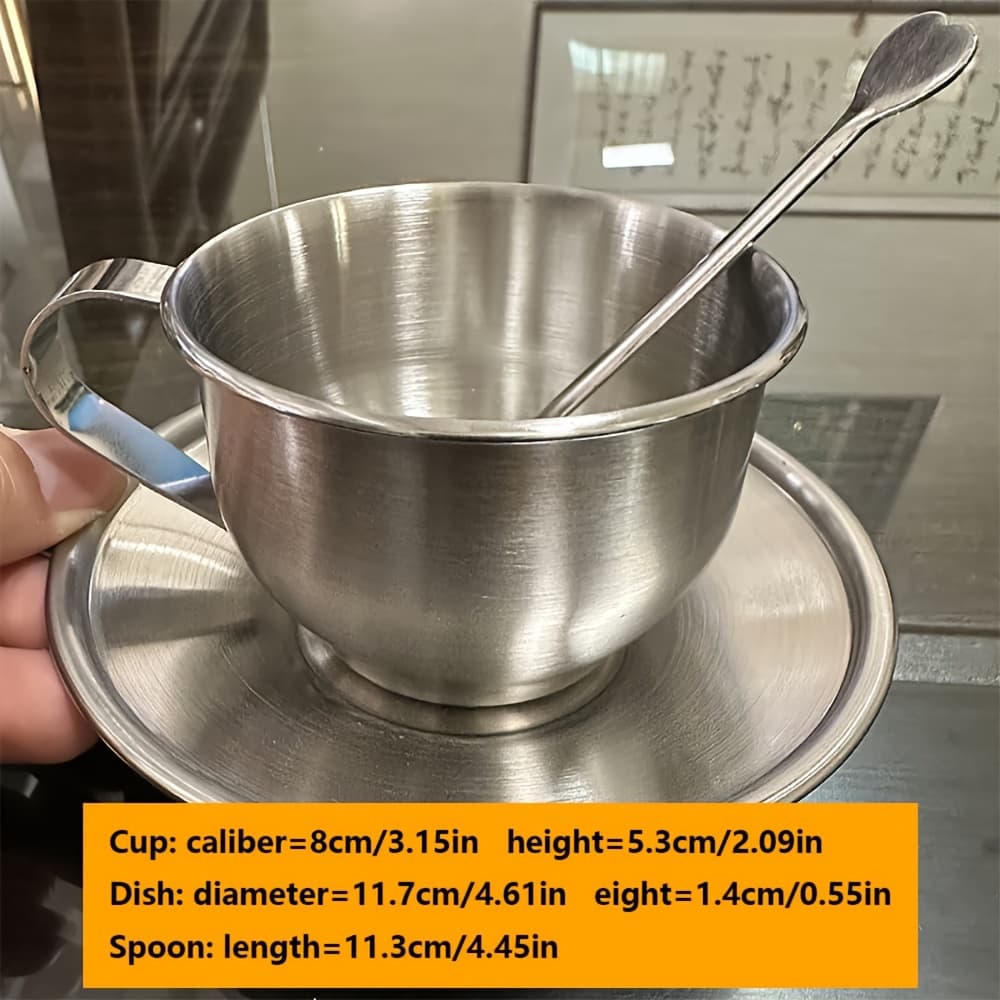 TEMU 3pcs Set Stainless Steel European Style Coffee Cup With Coffee Spoon With Cup And Saucer Coffee Cup Set Heat Insulation Milk Cup European Hotel Coffee Cup Coffee Utensils