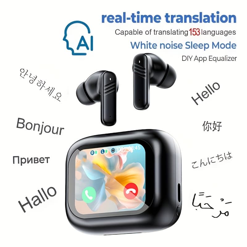 TEMU Anc Noise Cancelling Ai Translation Headphones, Multi-chinese Translation, With Lcd Screen, In-ear Comfortable Wear, Suitable For Business Meetings, International Travel