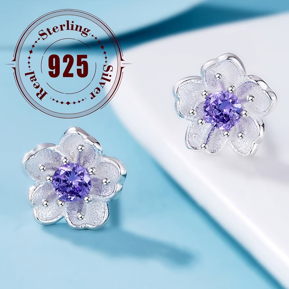 TEMU 925 Sterling Silver Fashionable Cherry Earrings, Synthetic Synthetic Zirconia, Suitable For Daily And Party Matching, Gift, The For Gifting