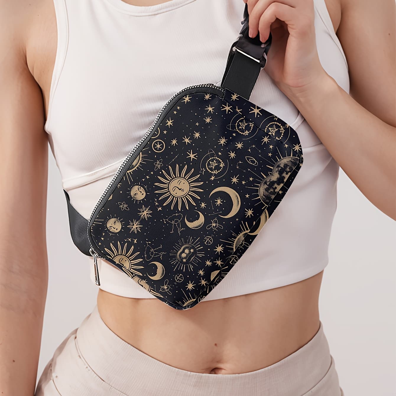 TEMU Starry Sky Printed Pattern Fashion Crossbody Bag, A Unisex Sports Waist Bag Suitable For Travel, Hiking, And Yoga, And An Adjustable Lightweight Chest Bag