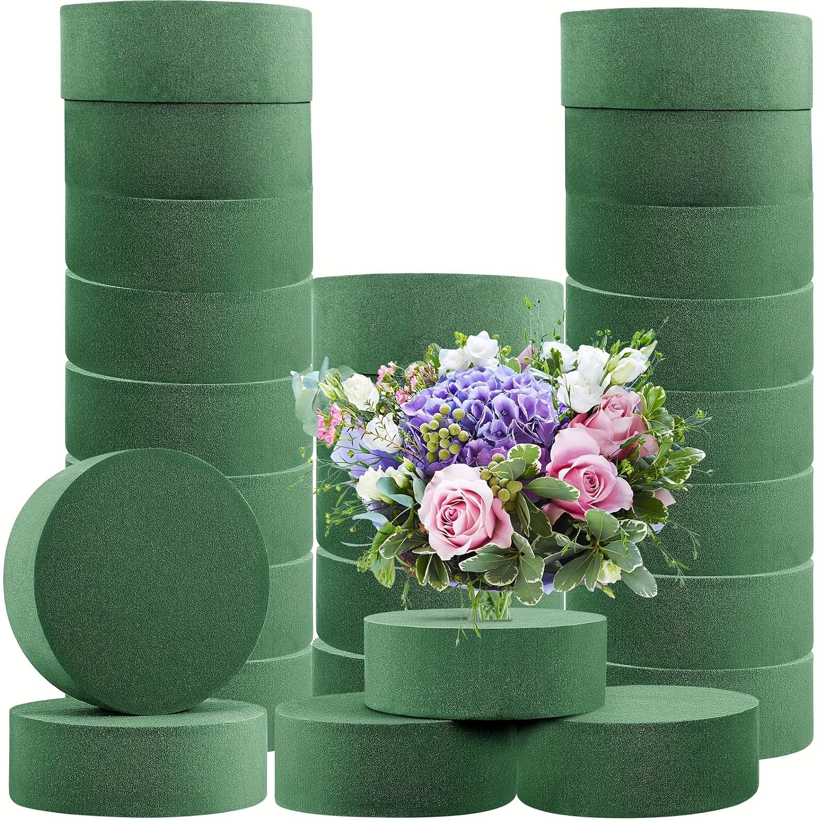 TEMU 20pcs Of Floral Foam In A Round Shape, Measuring 3.2 Inches (approximately 8.1 Centimeters), And Wet Foam Blocks For Flower Shops, Suitable For Artificial And Fresh Flower Arrangements