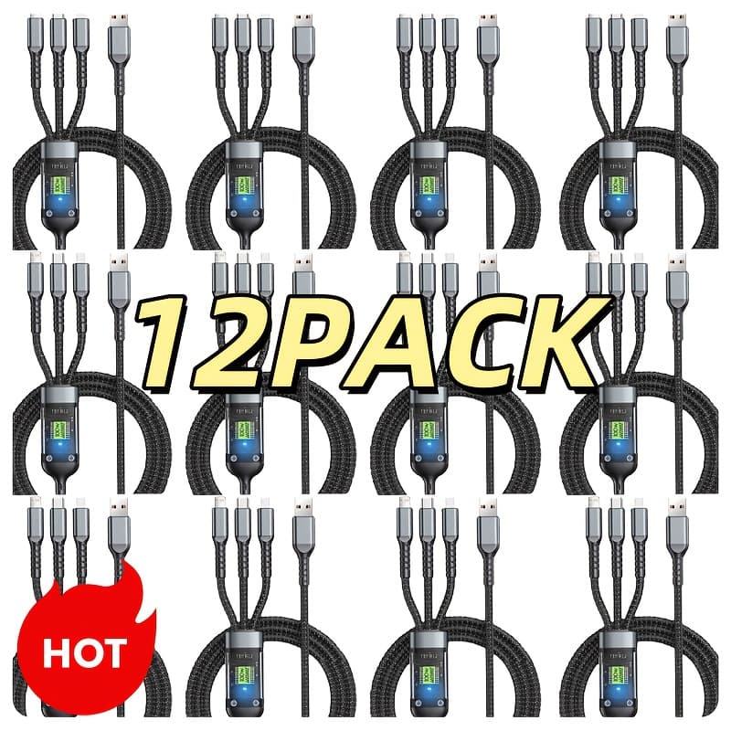 TEMU Set Of 12, 100w 3-in-1 Usb Cable, 1.2m/4ft Nylon Braided Cable Featuring Type-c, Micro Usb, And Port For Iphone, , Huawei, And Xiaomi. For Multiple Device Charging