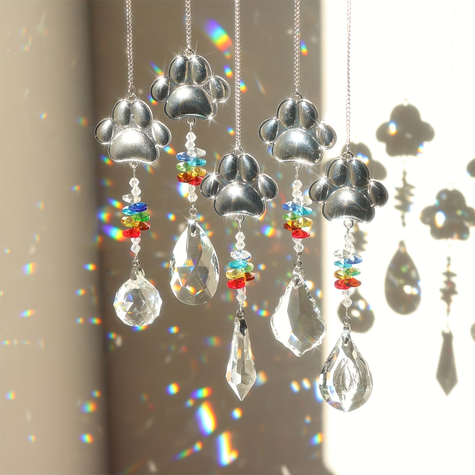 TEMU 5pcs Dog Paw Print Catcher Pendant Hanging, Courtyard Decorative Art, Crystal Prism Lamp Sunshade Umbrella, Valentine's Day Gift