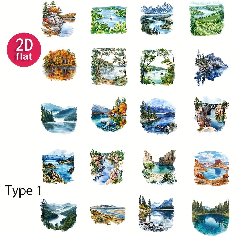TEMU 2d Flat 1-pack Vintage Forest Landscape Stickers For Diy Cutting, Journal, Photo Album, Stationery, Supplies, 2d Flat