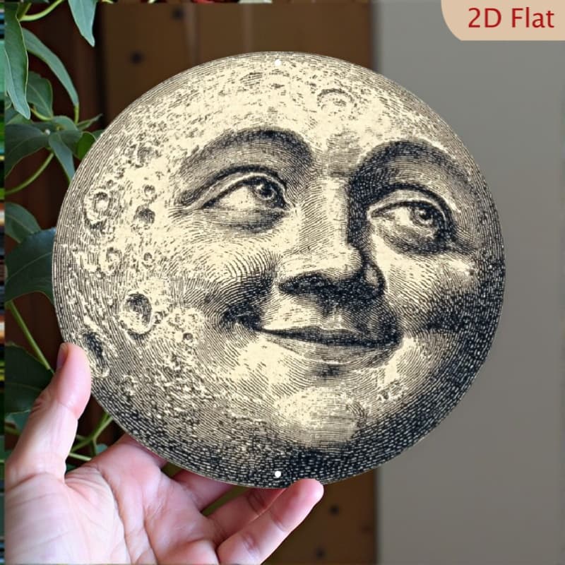 TEMU 2d Flat - 1pc 88in Vintage Smiling Moon Metal Tin Sign - Whimsical Wall Art For Home, Cafe, Bar, Office Rustic Decor Plaque, Metal Wall Art Decor, Perfect For Room Decor,